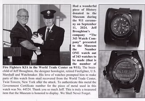 343-customers-museum Newspaper clipping displaying Jeff Broughton donating custom watch 1 of 343 to a museum