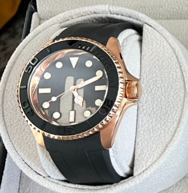The Rose Gold watch displayed in a white case